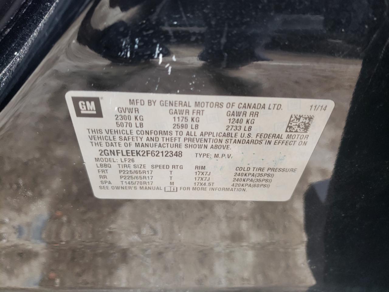 Photo 10 from auction – 2015 CHEVROLET EQUINOX LS with VIN 2GNFLEEK2F6212348