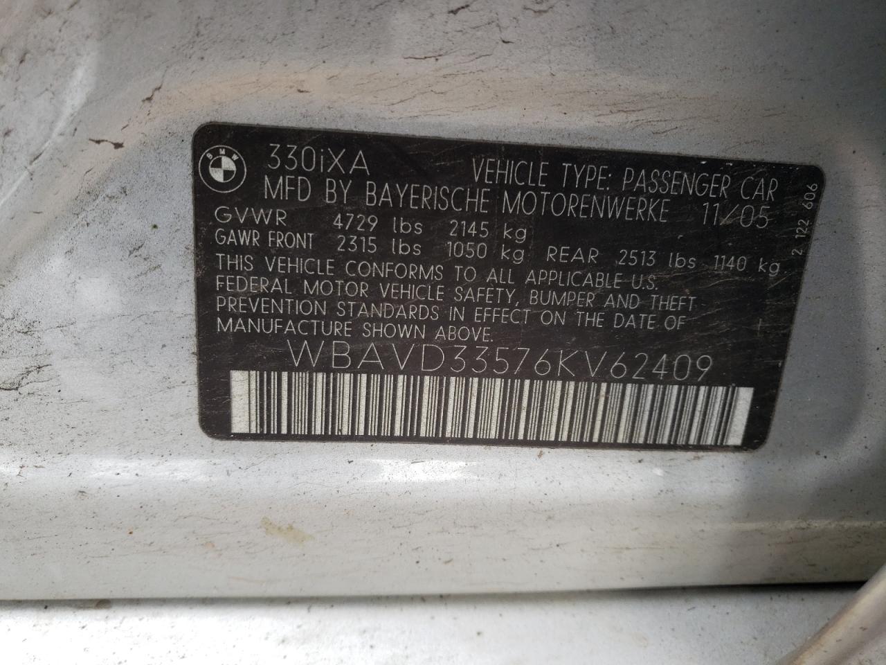 Photo 10 from auction – 2006 BMW 330 XI with VIN WBAVD33576KV62409