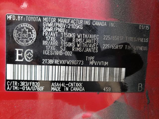 Photo 10 from auction – 2015 TOYOTA RAV4 LE with VIN 2T3BFREVXFW280773