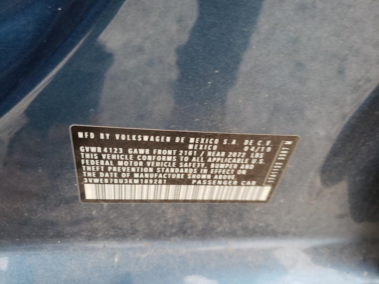 Photo 10 from auction – 2019 VOLKSWAGEN JETTA SEL with VIN 3VWEB7BU3KM189281