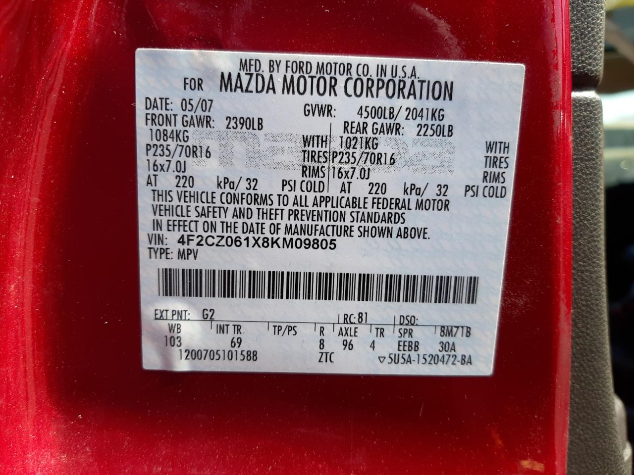 Photo 10 from auction – 2008 MAZDA TRIBUTE S with VIN 4F2CZ061X8KM09805