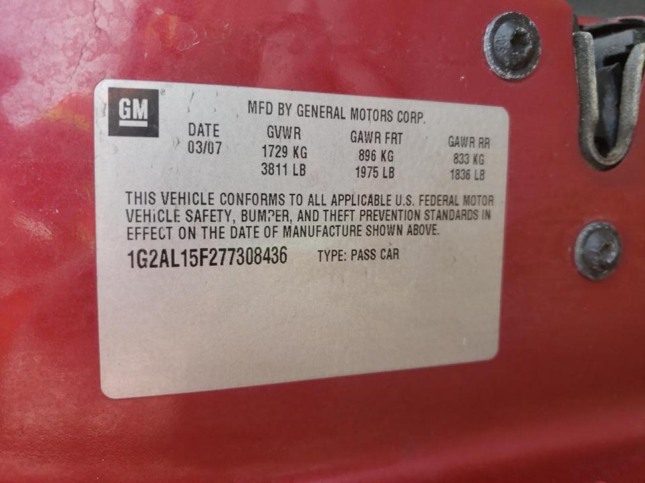 Photo 10 from auction – 2007 PONTIAC G5 with VIN 1G2AL15F277308436