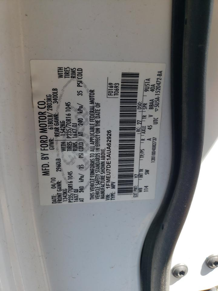 Photo 10 from auction – 2010 FORD EXPLORER X with VIN 1FMEU7DE1AUA62926