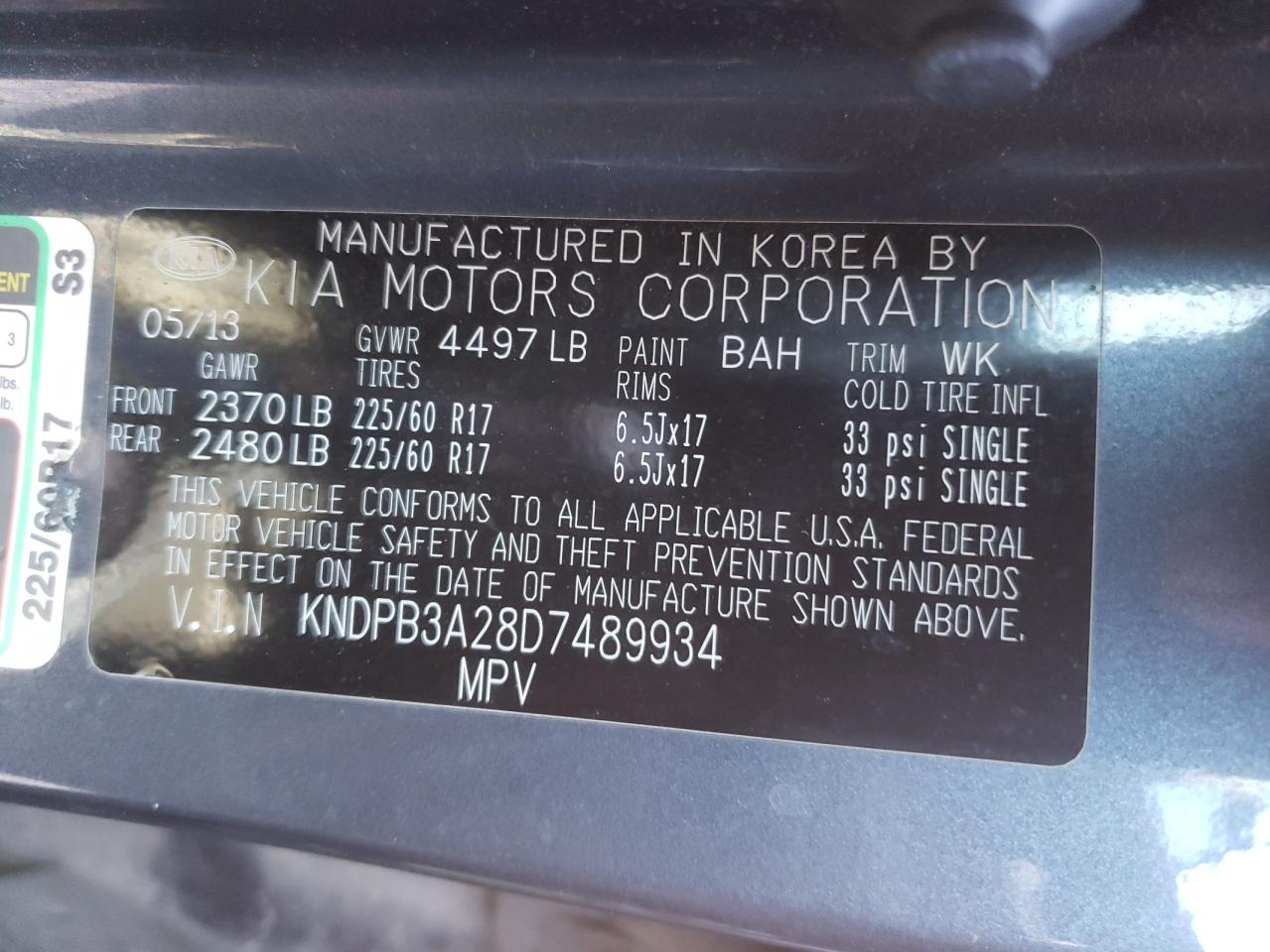 Photo 10 from auction – 2013 KIA SPORTAGE with VIN KNDPB3A28D7489934