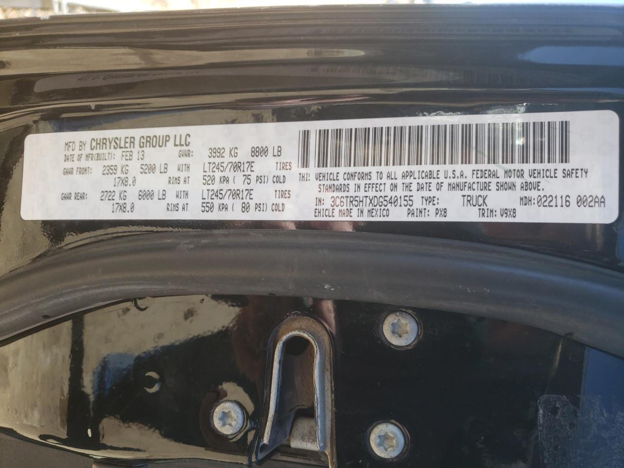 Фото 10 с аукциона – 2013 RAM 2500 ST с VIN 3C6TR5HTXDG540155