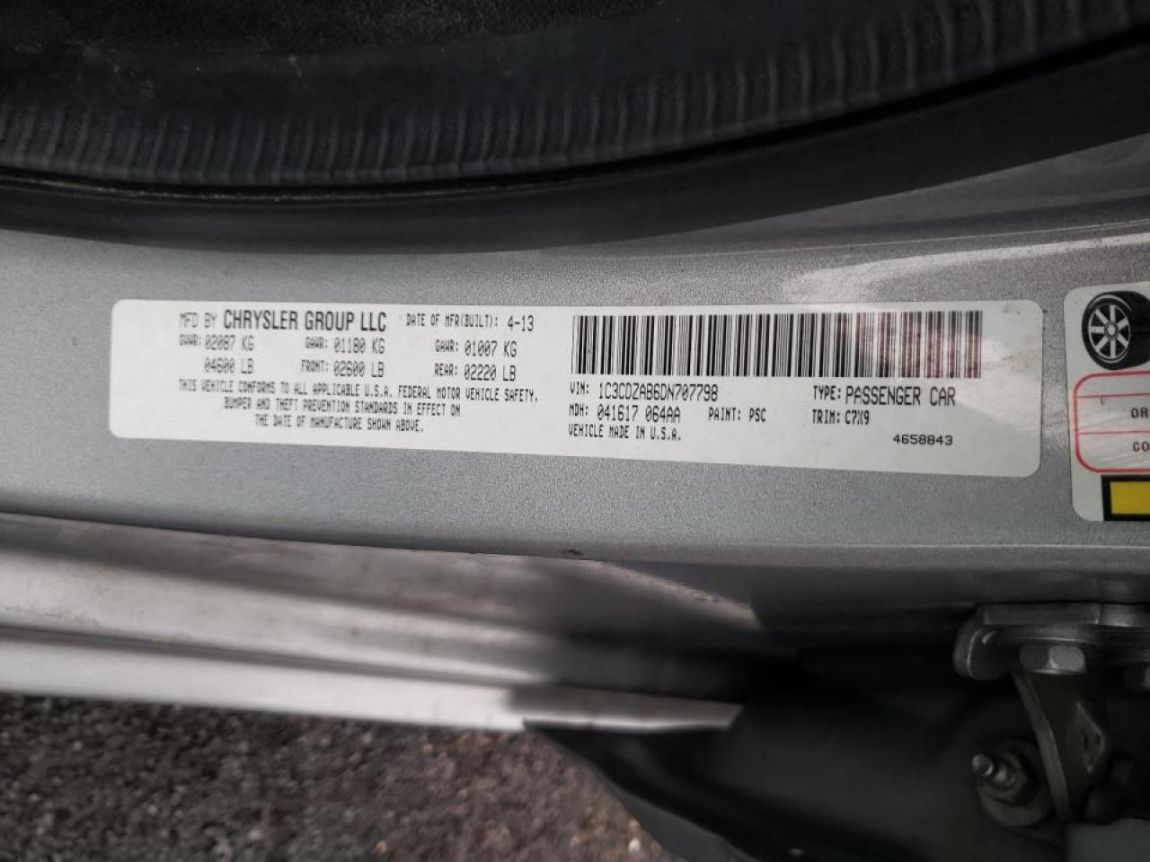 Photo 10 from auction – 2013 DODGE AVENGER SE with VIN 1C3CDZAB6DN707798