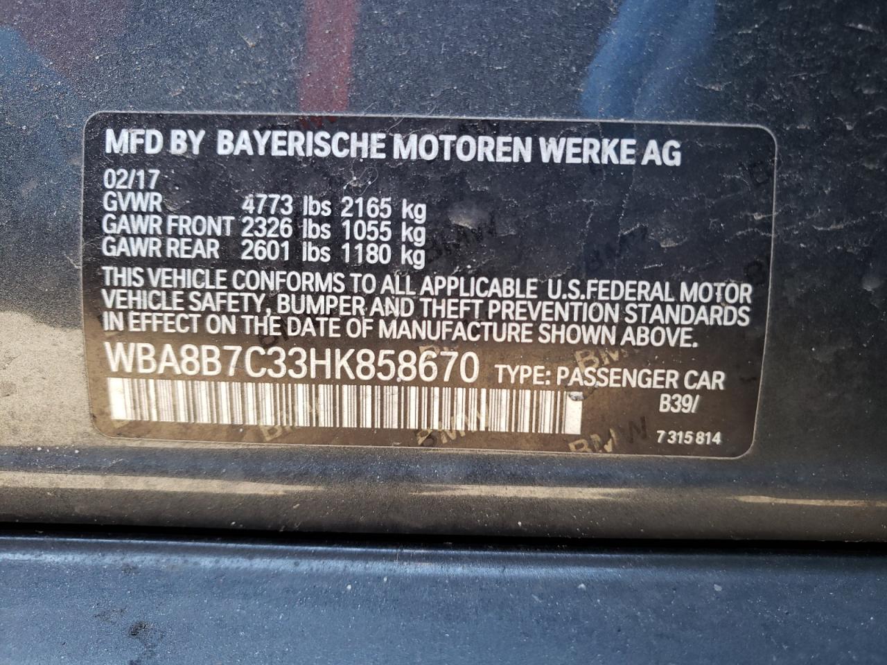 صورة رقم 10 من المزاد - 2017 BMW 340 XI مع VIN WBA8B7C33HK858670