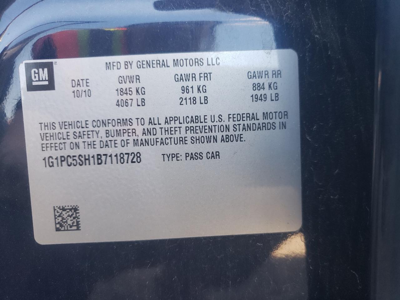 Photo 10 from auction – 2011 CHEVROLET CRUZE with VIN 1G1PC5SH1B7118728