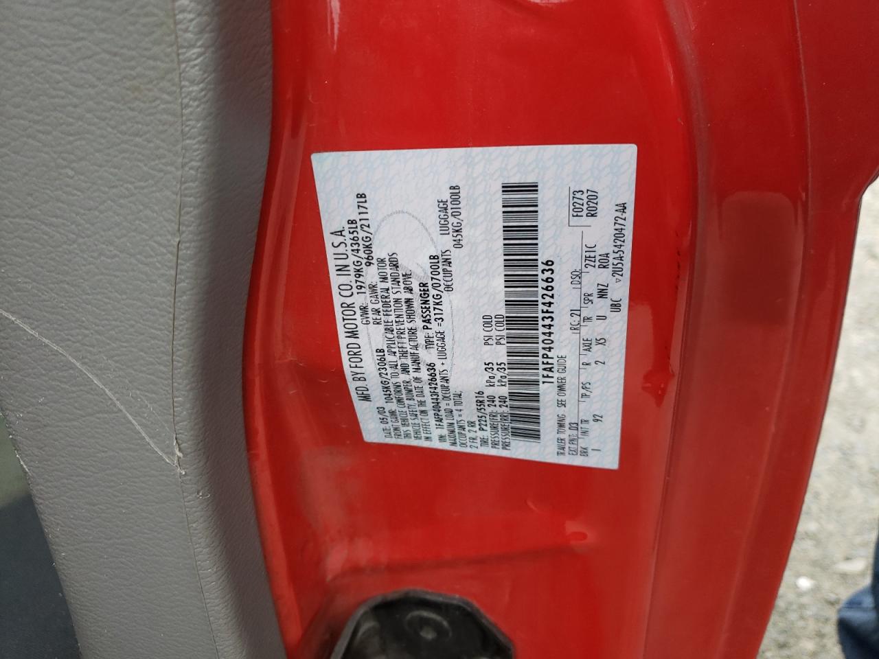 Photo 10 from auction – 2003 FORD MUSTANG with VIN 1FAFP40443F426636