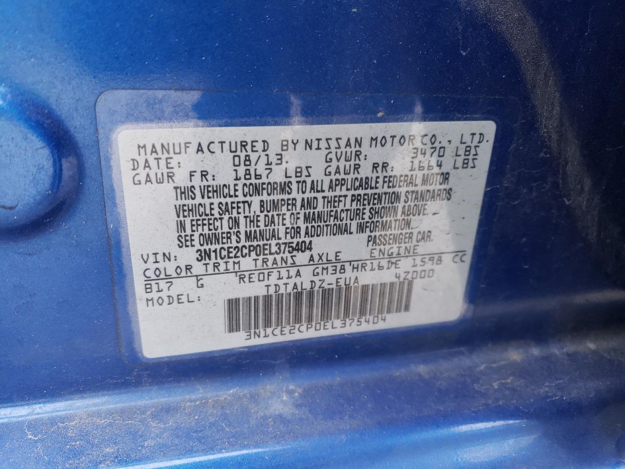 Photo 10 from auction – 2014 NISSAN VERSA NOTE with VIN 3N1CE2CP0EL375404