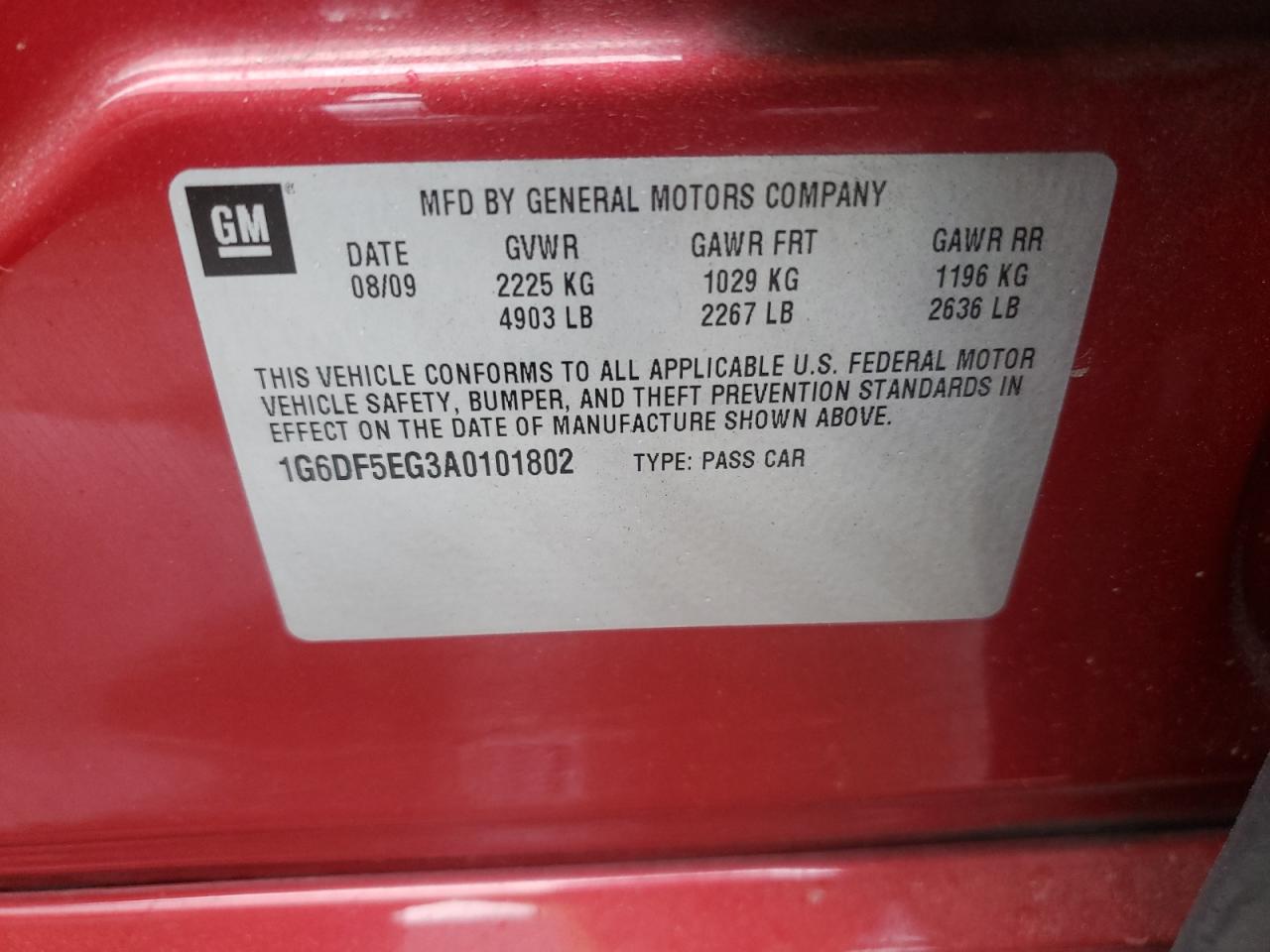 Photo 10 from auction – 2010 CADILLAC CTS with VIN 1G6DF5EG3A0101802