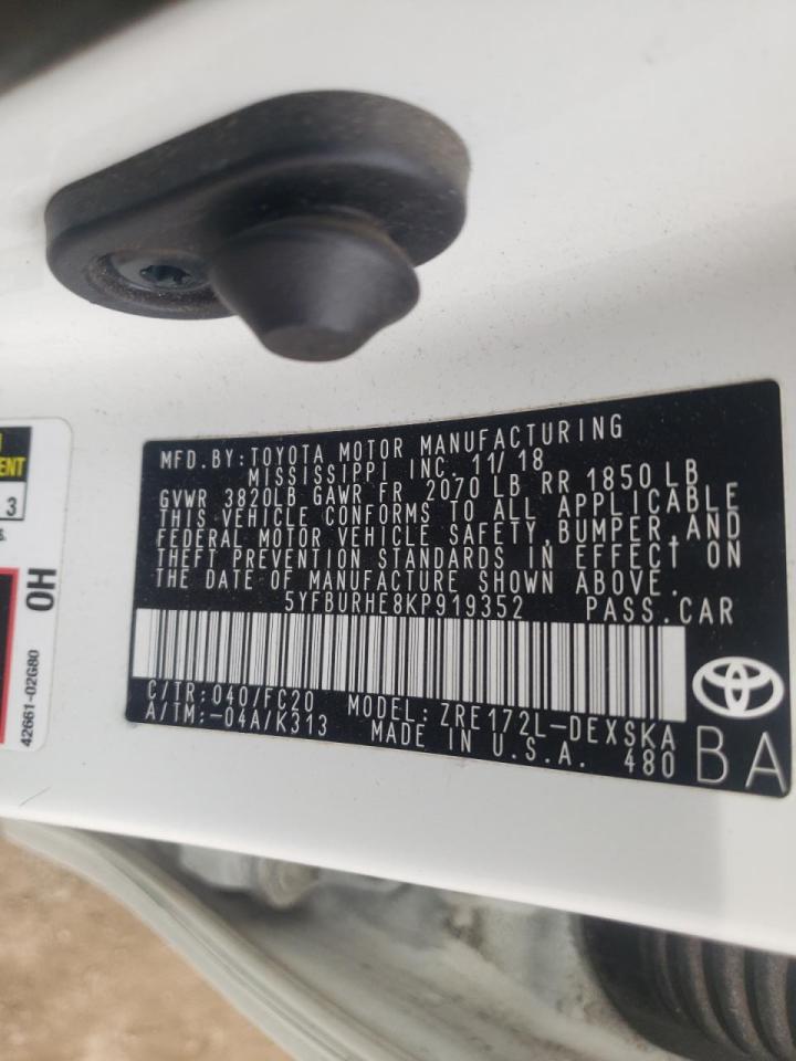 Photo 10 from auction – 2019 TOYOTA COROLLA L with VIN 5YFBURHE8KP919352
