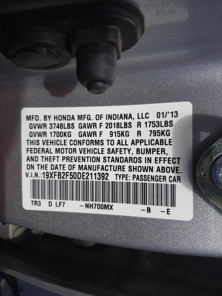 Photo 10 from auction – 2013 HONDA CIVIC LX with VIN 19XFB2F50DE211392