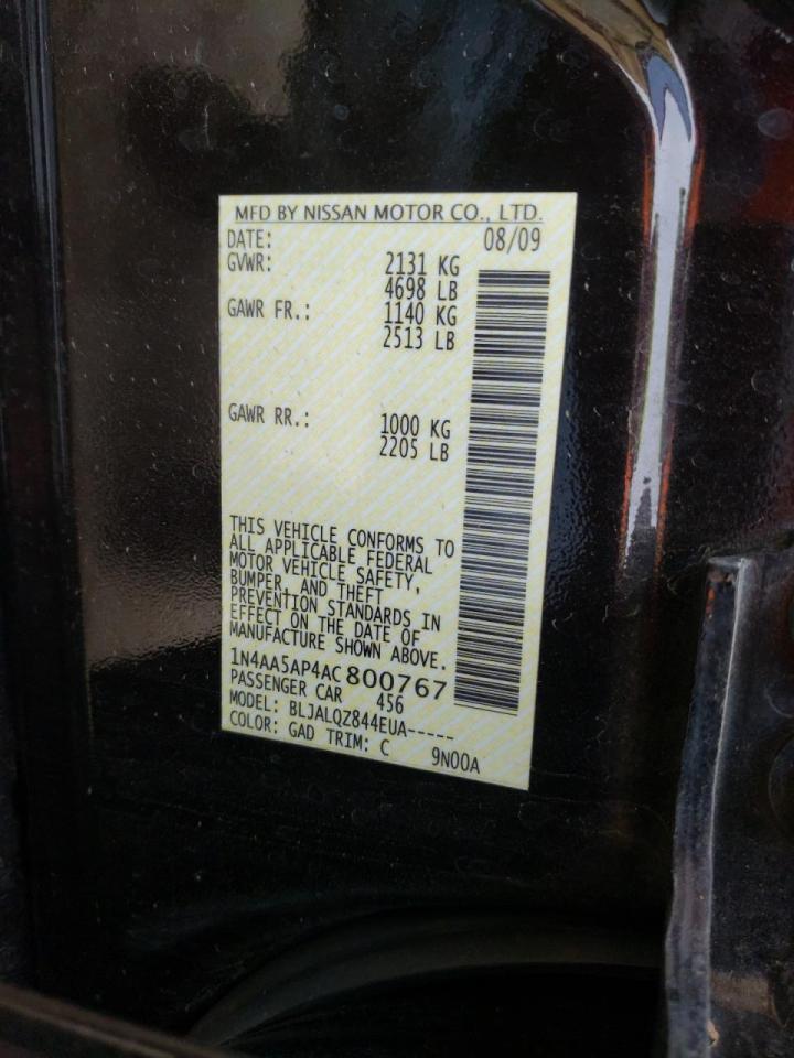 Photo 10 from auction – 2010 NISSAN MAXIMA S with VIN 1N4AA5AP4AC800767