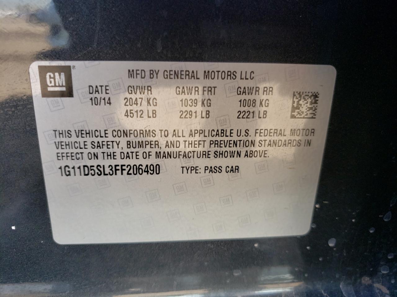 Photo 10 from auction – 2015 CHEVROLET MALIBU 2LT with VIN 1G11D5SL3FF206490