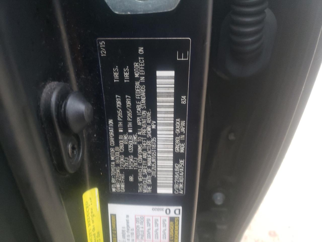 Photo 10 from auction – 2016 TOYOTA 4RUNNER SR with VIN JTEZU5JR1G5118735