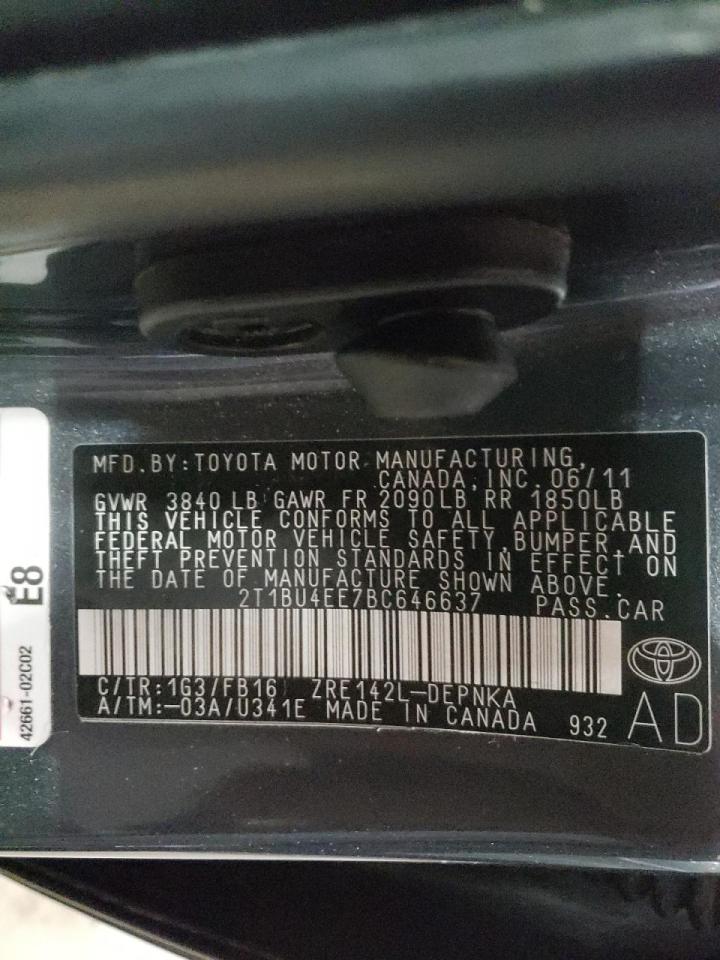 Photo 10 from auction – 2011 TOYOTA COROLLA BA with VIN 2T1BU4EE7BC646637