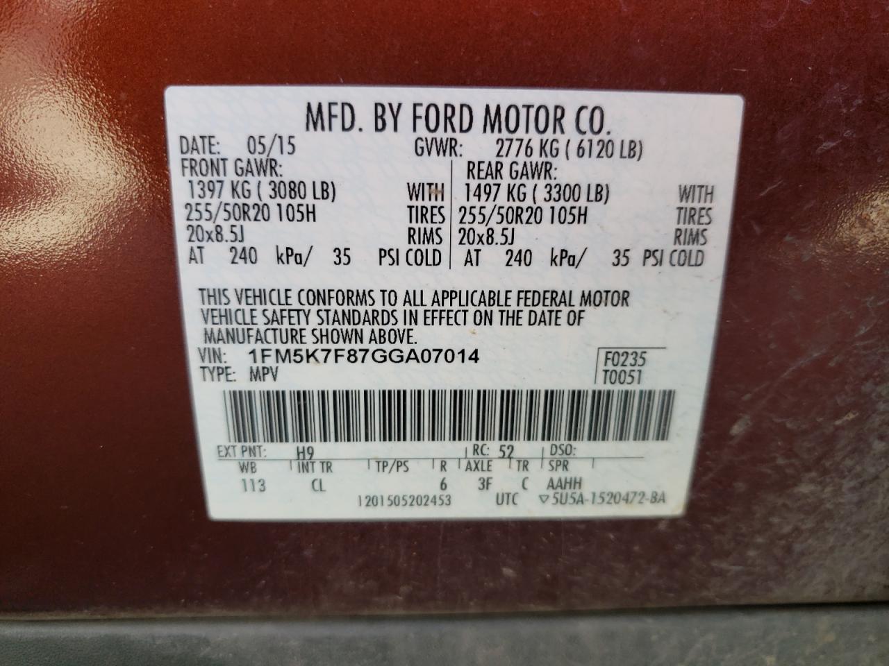 Фото 10 с аукциона – 2016 FORD EXPLORER L с VIN 1FM5K7F87GGA07014