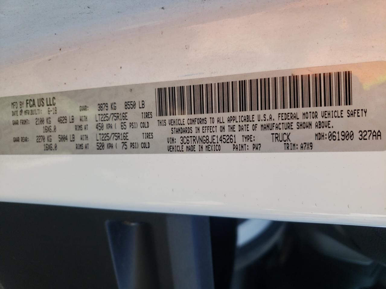 Photo 10 from auction – 2018 RAM PROMASTER with VIN 3C6TRVNG8JE145261