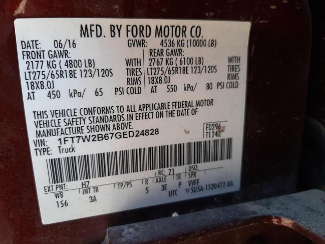 Photo 10 from auction – 2016 FORD F250 SUPER with VIN 1FT7W2B67GED24828