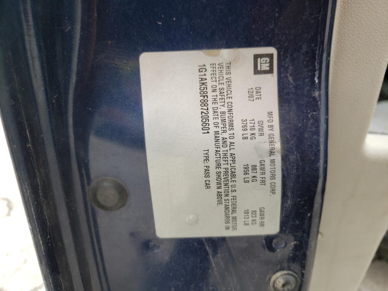 Photo 10 from auction – 2008 CHEVROLET COBALT LS with VIN 1G1AK58F887205601