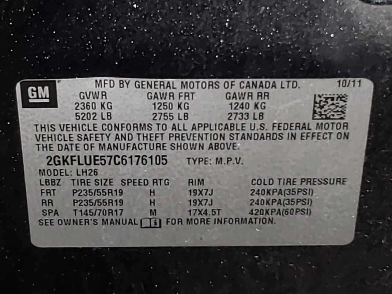 Photo 10 from auction – 2012 GMC TERRAIN SL with VIN 2GKFLUE57C6176105
