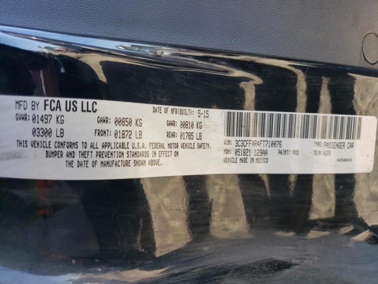Photo 10 from auction – 2015 FIAT 500 POP with VIN 3C3CFFAR4FT710076