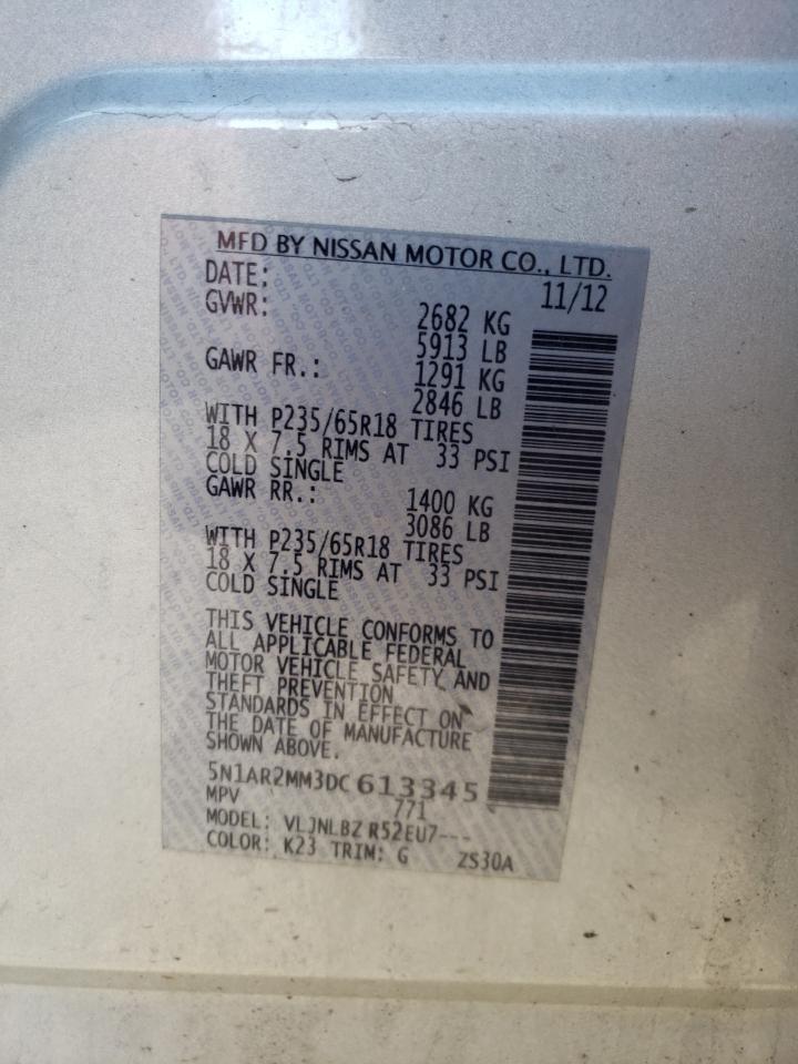 Photo 10 from auction – 2013 NISSAN PATHFINDER with VIN 5N1AR2MM3DC613345