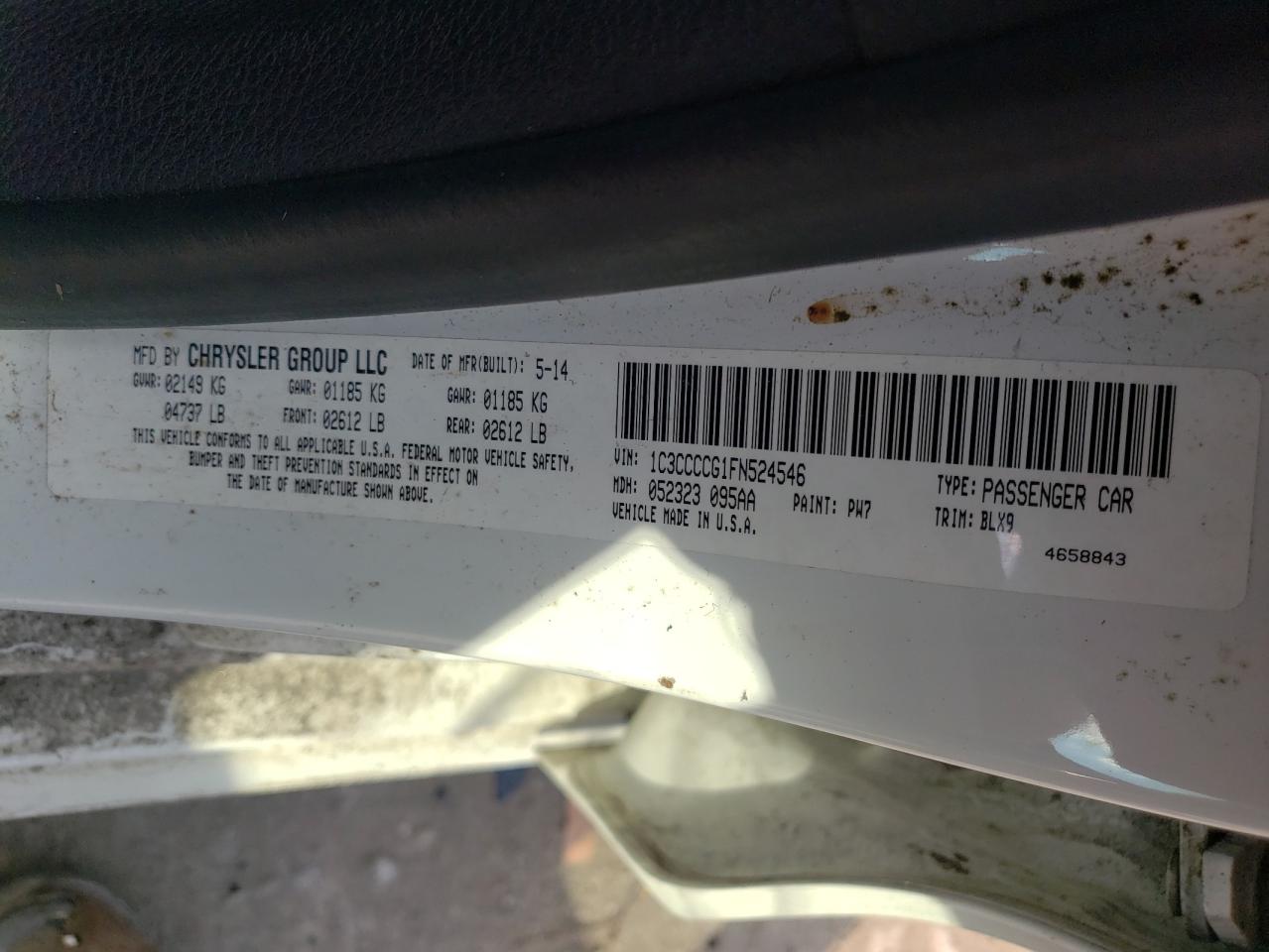 Photo 10 from auction – 2015 CHRYSLER 200 C with VIN 1C3CCCCG1FN524546