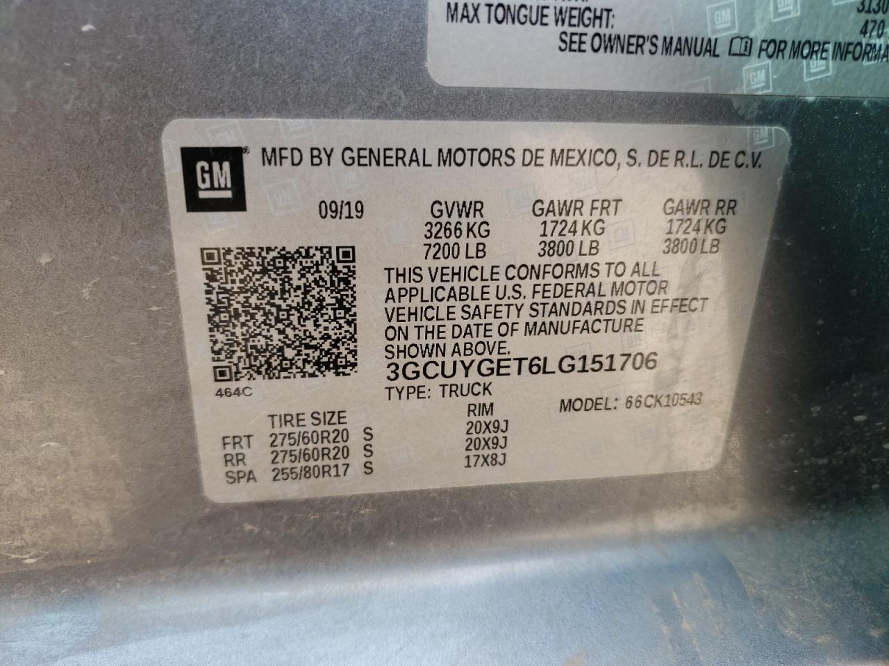Photo 10 from auction – 2020 CHEVROLET SILVERADO with VIN 3GCUYGET6LG151706