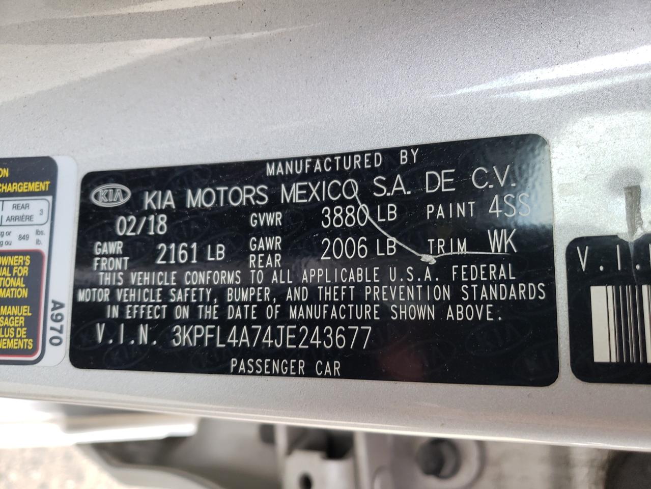 Photo 10 from auction – 2018 KIA FORTE LX with VIN 3KPFL4A74JE243677