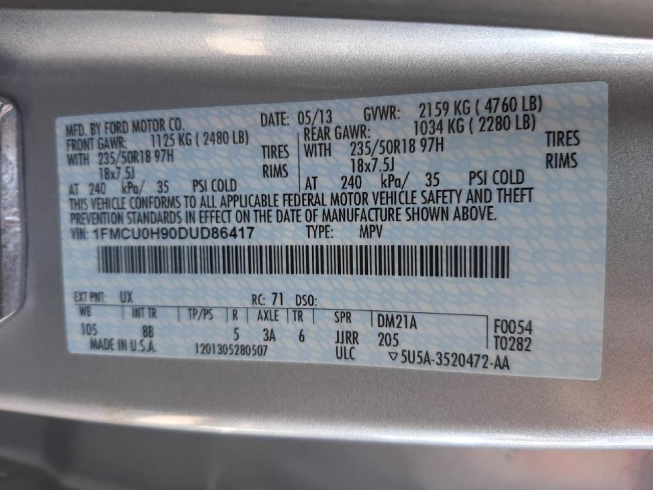 Photo 10 from auction – 2013 FORD ESCAPE SEL with VIN 1FMCU0H90DUD86417