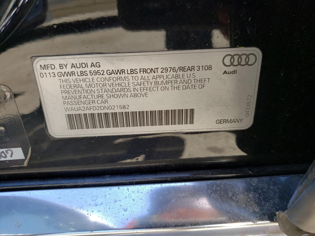 Photo 10 from auction – 2013 AUDI A8 QUATTRO with VIN WAUA2AFD2DN021582