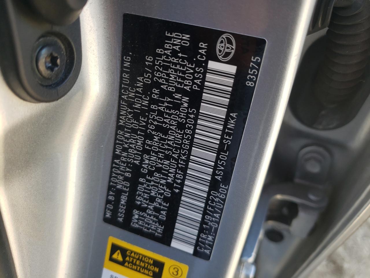 صورة رقم 10 من المزاد - 2016 TOYOTA CAMRY LE مع VIN 4T4BF1FK5GR583045