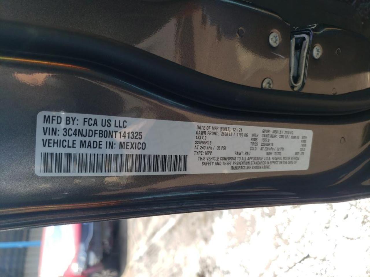 Photo 10 from auction – 2022 JEEP COMPASS AL with VIN 3C4NJDFB0NT141325