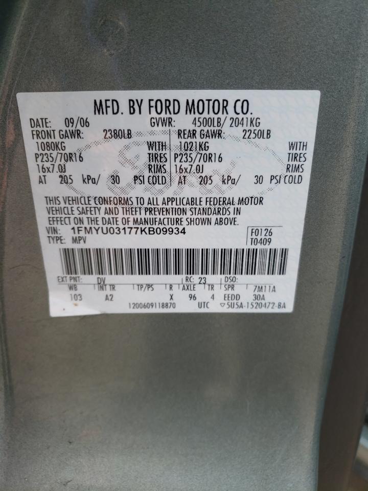 Photo 10 from auction – 2007 FORD ESCAPE XLT with VIN 1FMYU03177KB09934