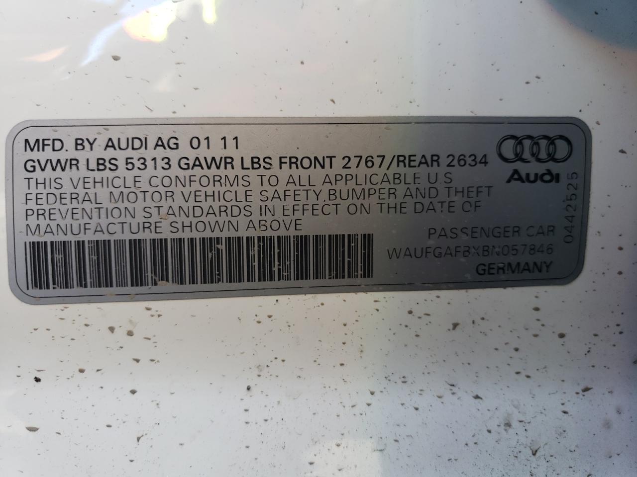 Photo 10 from auction – 2011 AUDI A6 PREMIUM with VIN WAUFGAFBXBN057846