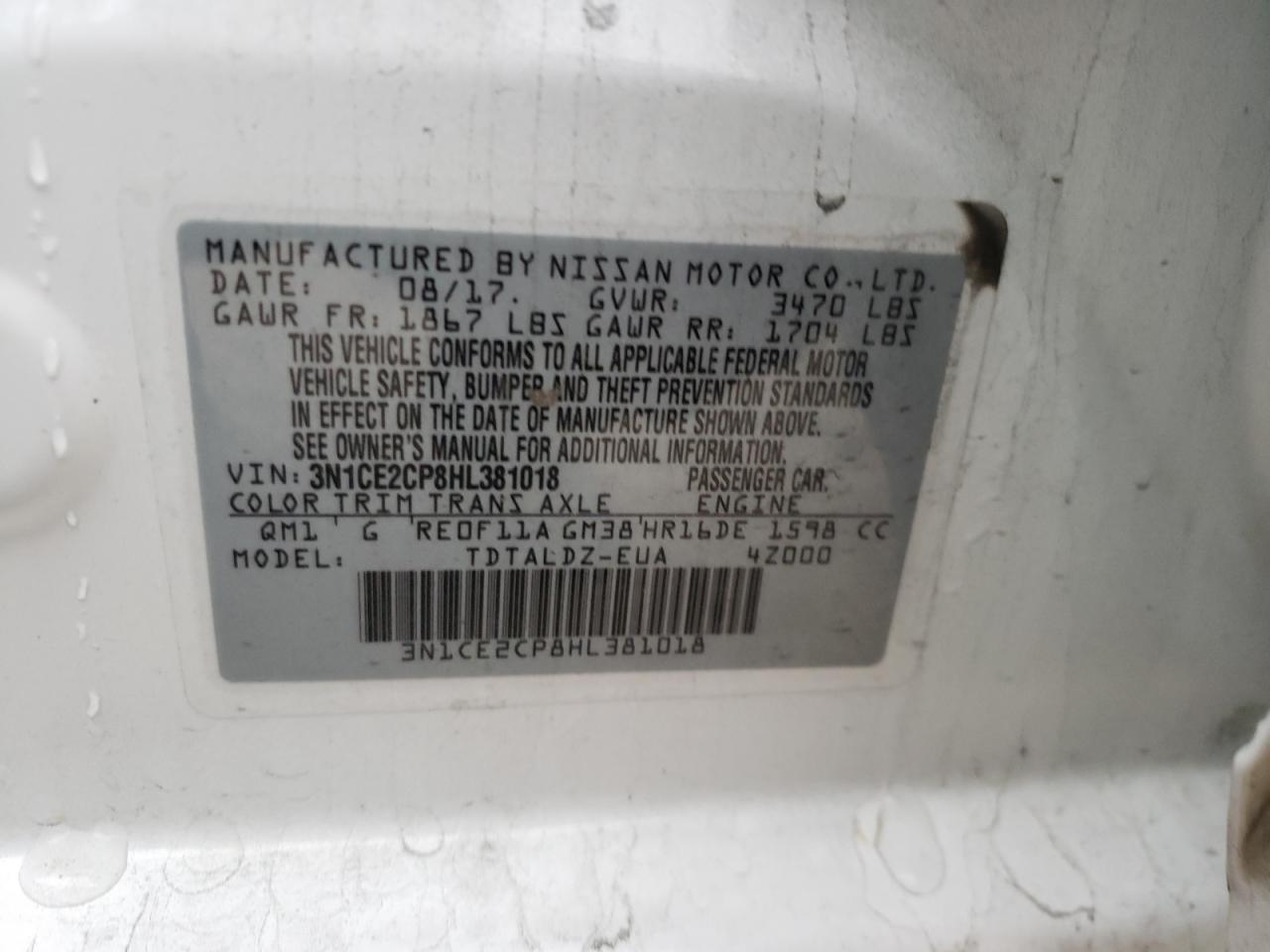 Photo 10 from auction – 2017 NISSAN VERSA NOTE with VIN 3N1CE2CP8HL381018