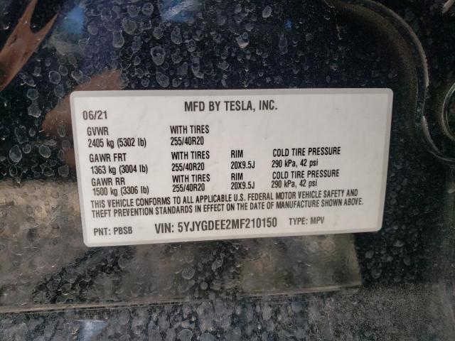 Photo 10 from auction – 2021 TESLA MODEL Y with VIN 5YJYGDEE2MF210150