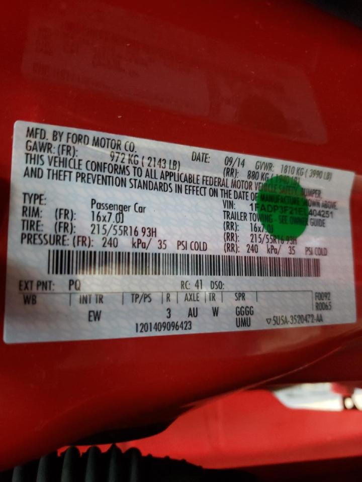 Foto 10 de la subasta – 2014 FORD FOCUS SE con VIN 1FADP3F21EL404251