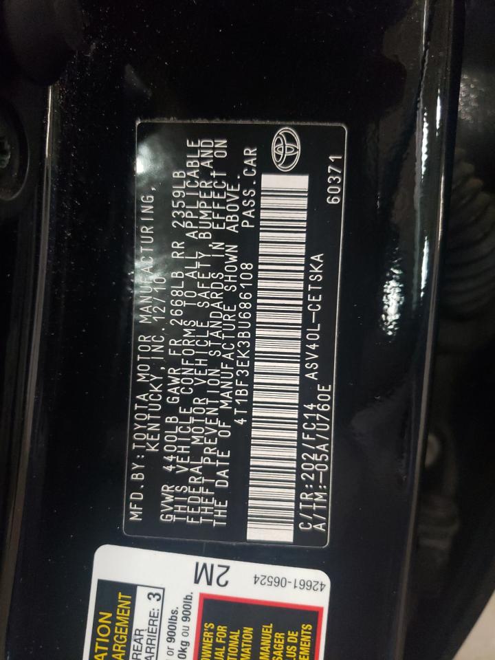 Photo 10 from auction – 2011 TOYOTA CAMRY SE with VIN 4T1BF3EK3BU686108