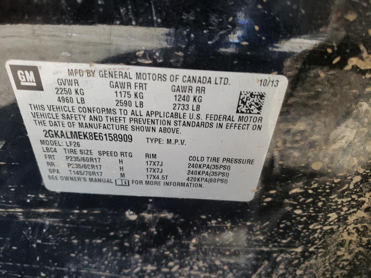 Photo 10 from auction – 2014 GMC TERRAIN SL with VIN 2GKALMEK8E6158909