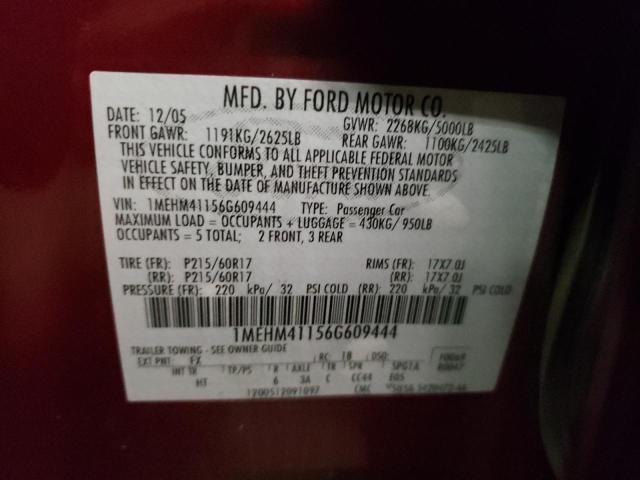 Photo 10 from auction – 2006 MERCURY MONTEGO LU with VIN 1MEHM41156G609444