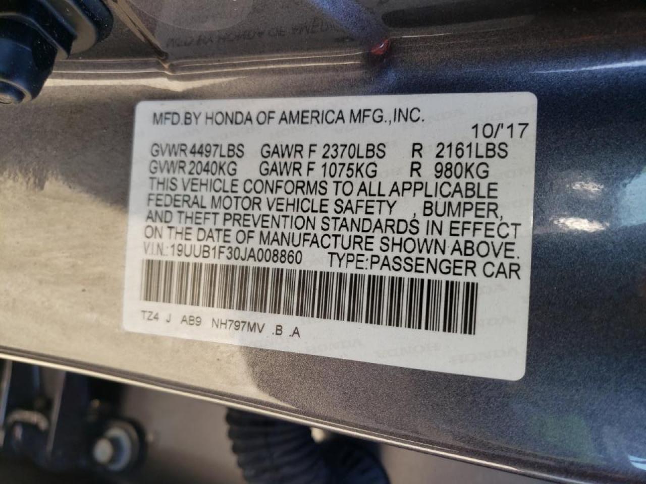 Photo 10 from auction – 2018 ACURA TLX with VIN 19UUB1F30JA008860