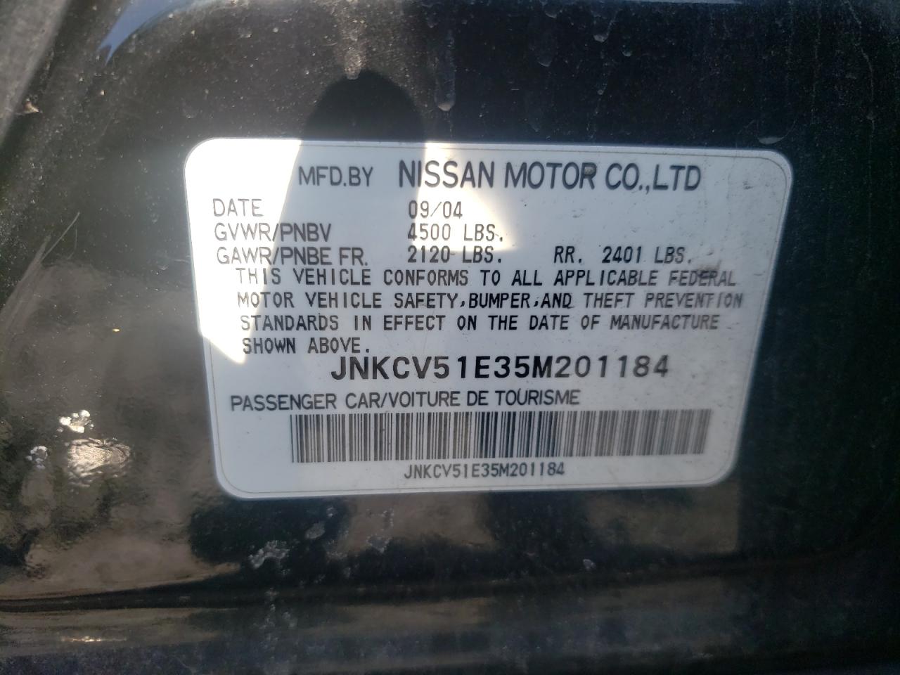 Photo 10 from auction – 2005 INFINITI G35 with VIN JNKCV51E35M201184