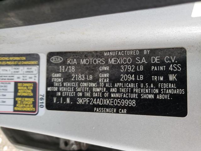 Photo 10 from auction – 2019 KIA FORTE FE with VIN 3KPF24ADXKE059998