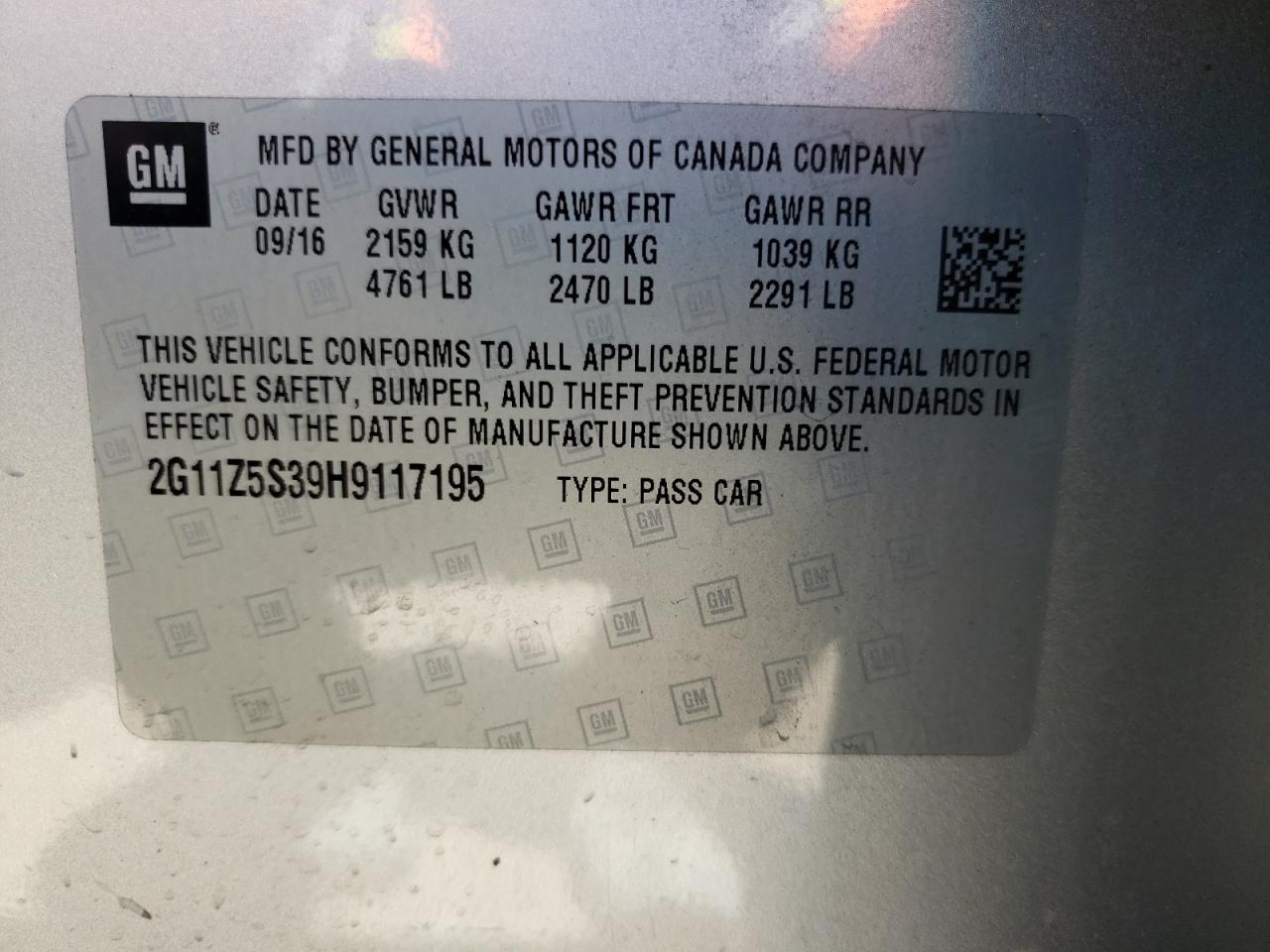 Photo 10 from auction – 2017 CHEVROLET IMPALA LS with VIN 2G11Z5S39H9117195