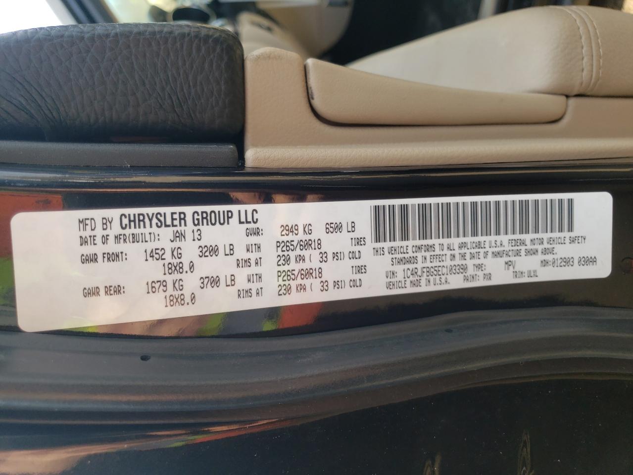 Photo 10 from auction – 2014 JEEP GRAND CHER with VIN 1C4RJFBG5EC103390