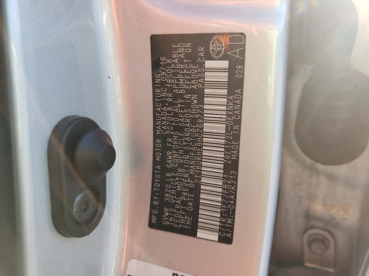 Photo 10 from auction – 2017 TOYOTA COROLLA L with VIN 2T1BURHE9HC768773