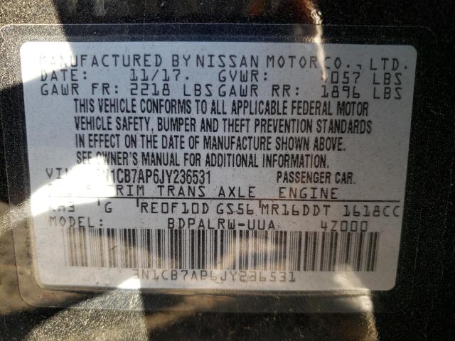 Photo 10 from auction – 2018 NISSAN SENTRA SR with VIN 3N1CB7AP6JY236531